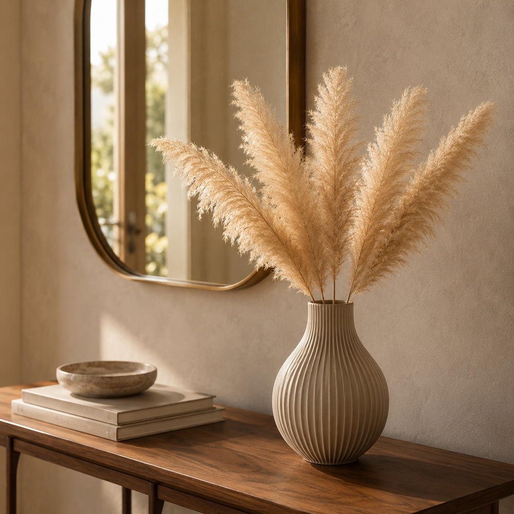 Arden Curve Modern Vase with Pampas Stems Set