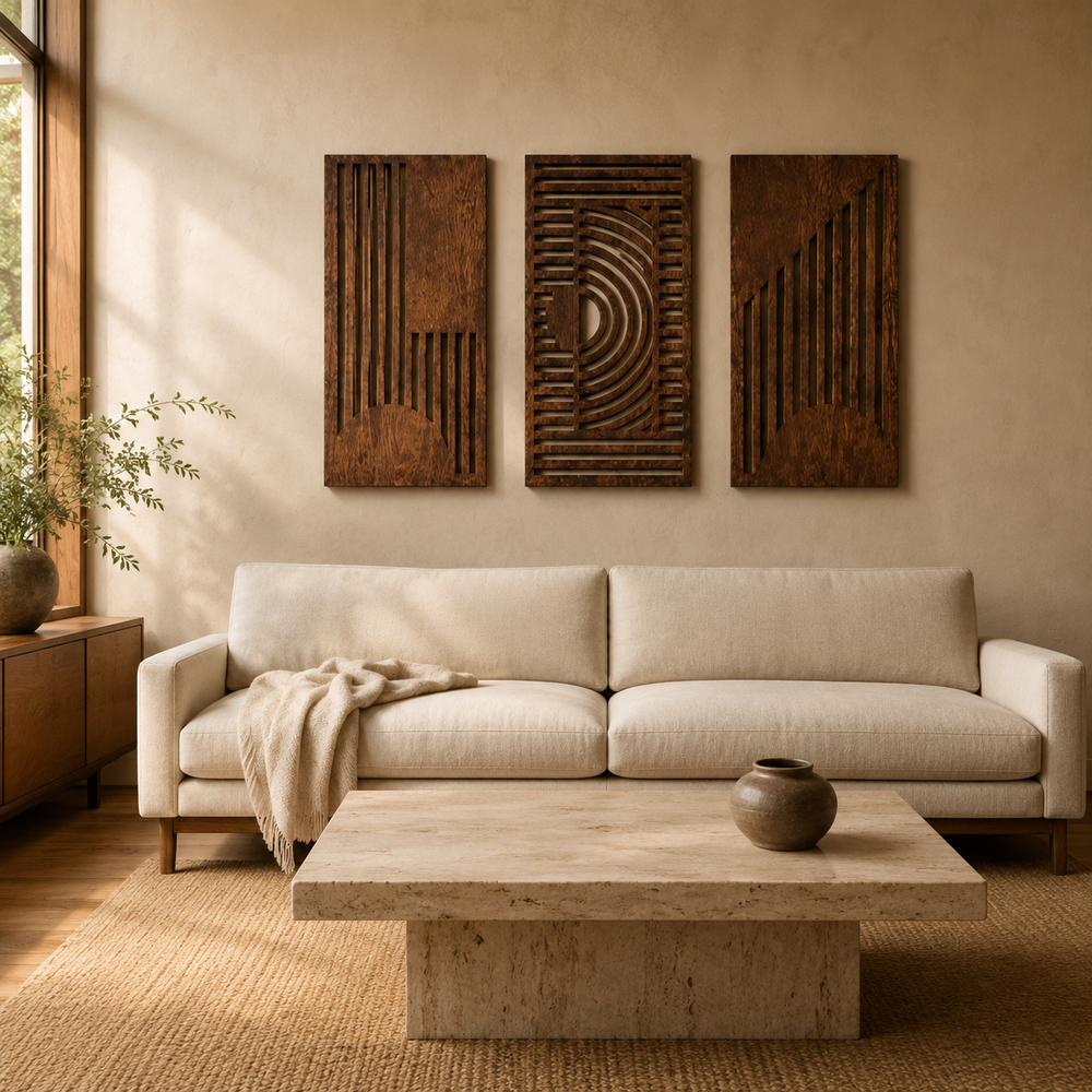 Alden Geometric Wood Wall Art Warmth, Depth, 3-Piece Set