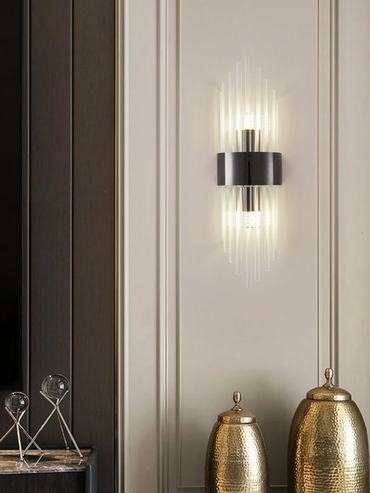 Gold and Black Crystal Wall Sconce – Stainless Steel Indoor Wall Light