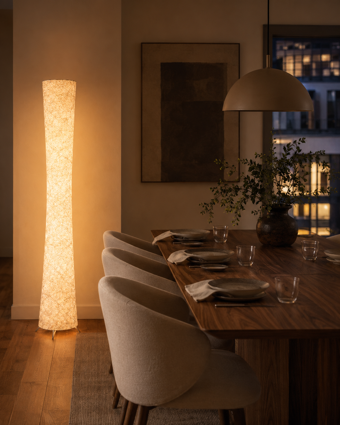 Liora Paper Floor Lamp Soft Glow, Slim Profile, Textured Shade