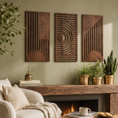 Alden Geometric Wood Wall Art Warmth, Depth, 3-Piece Set