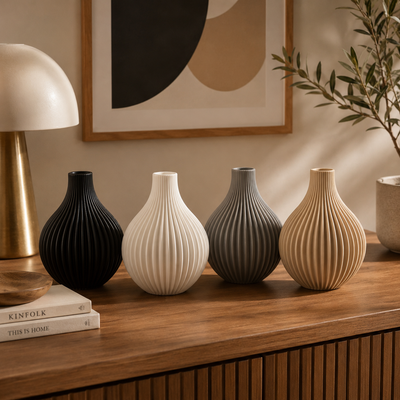 Arden Curve Modern Vase with Pampas Stems Set