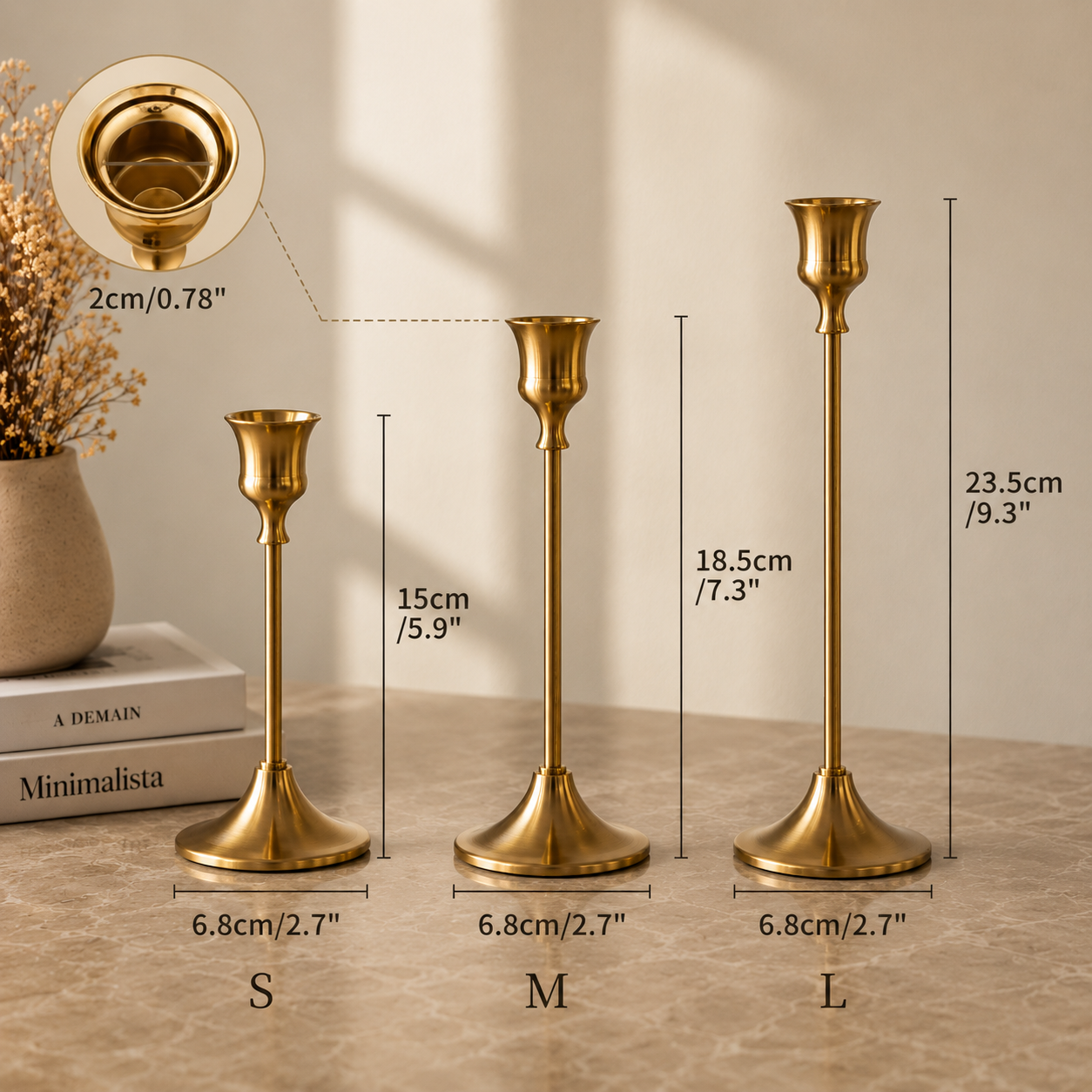 Cirelle Metal Taper Candle Holders Warm Glow, Tiered Set, 3-Piece