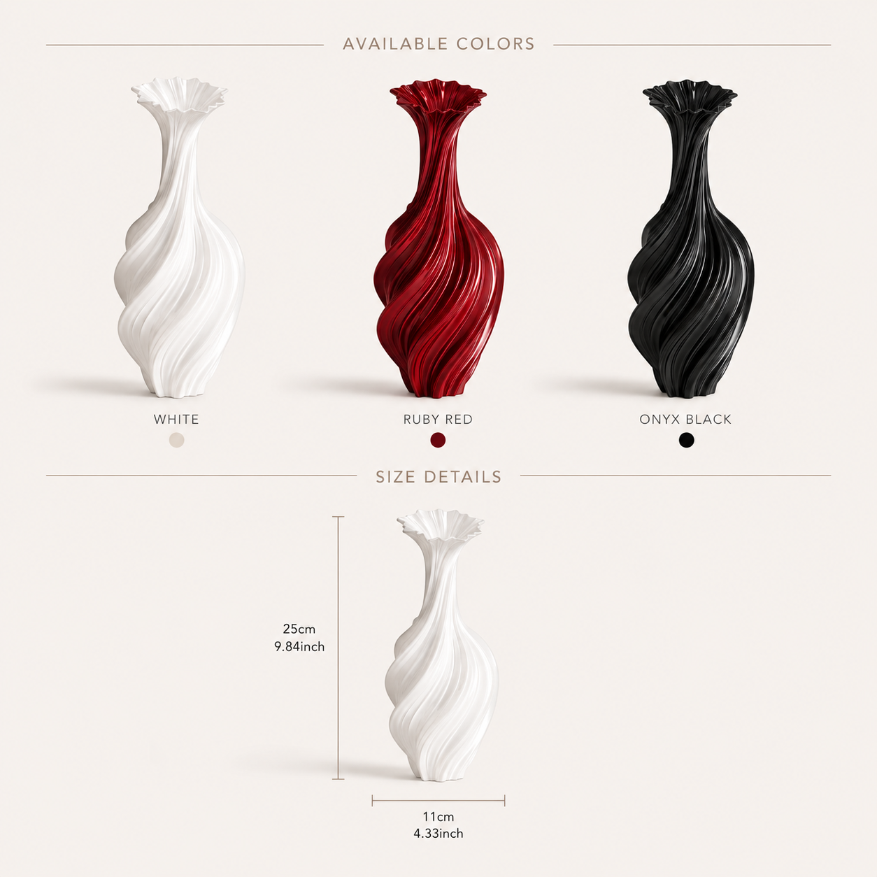 Virelle Metal Vase Sculptural Style, Easy Styling, Spiral Form