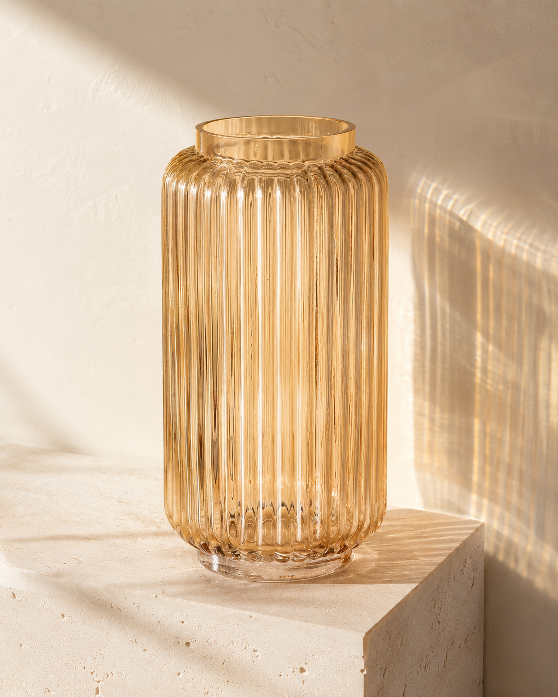 Aurelia Ribbed Glass Vase Warm Glow, Easy Styling, Champagne Finish