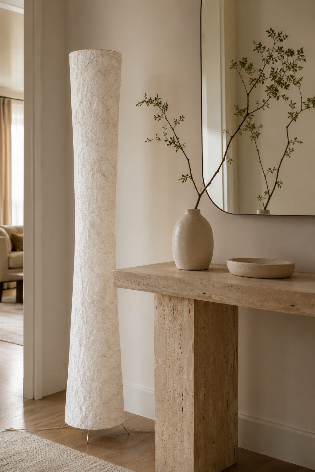 Liora Paper Floor Lamp Soft Glow, Slim Profile, Textured Shade