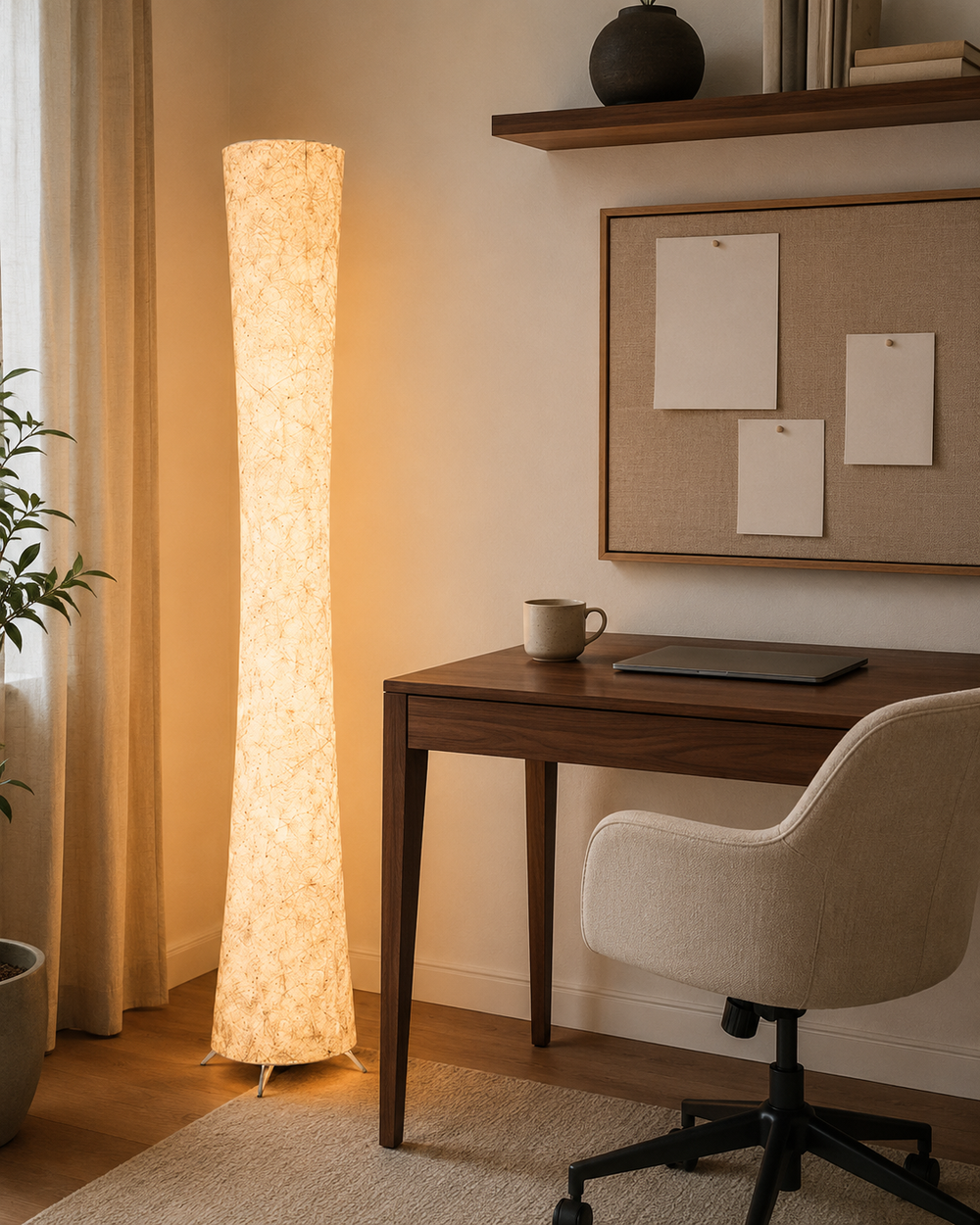 Liora Paper Floor Lamp Soft Glow, Slim Profile, Textured Shade