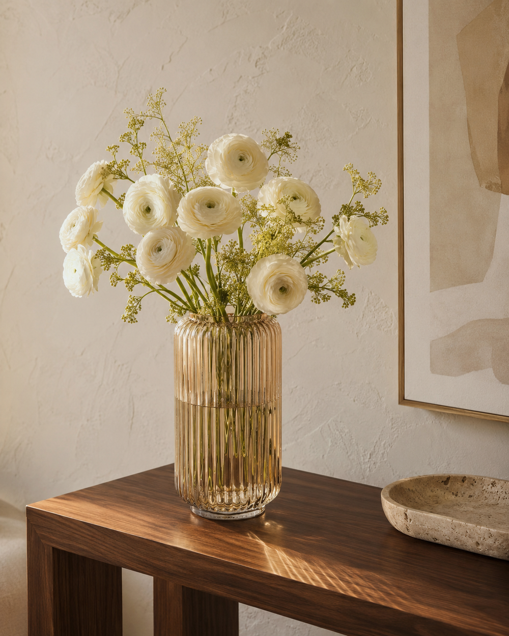Aurelia Ribbed Glass Vase Warm Glow, Easy Styling, Champagne Finish