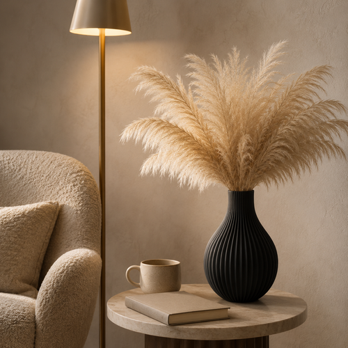 Arden Curve Modern Vase with Pampas Stems Set