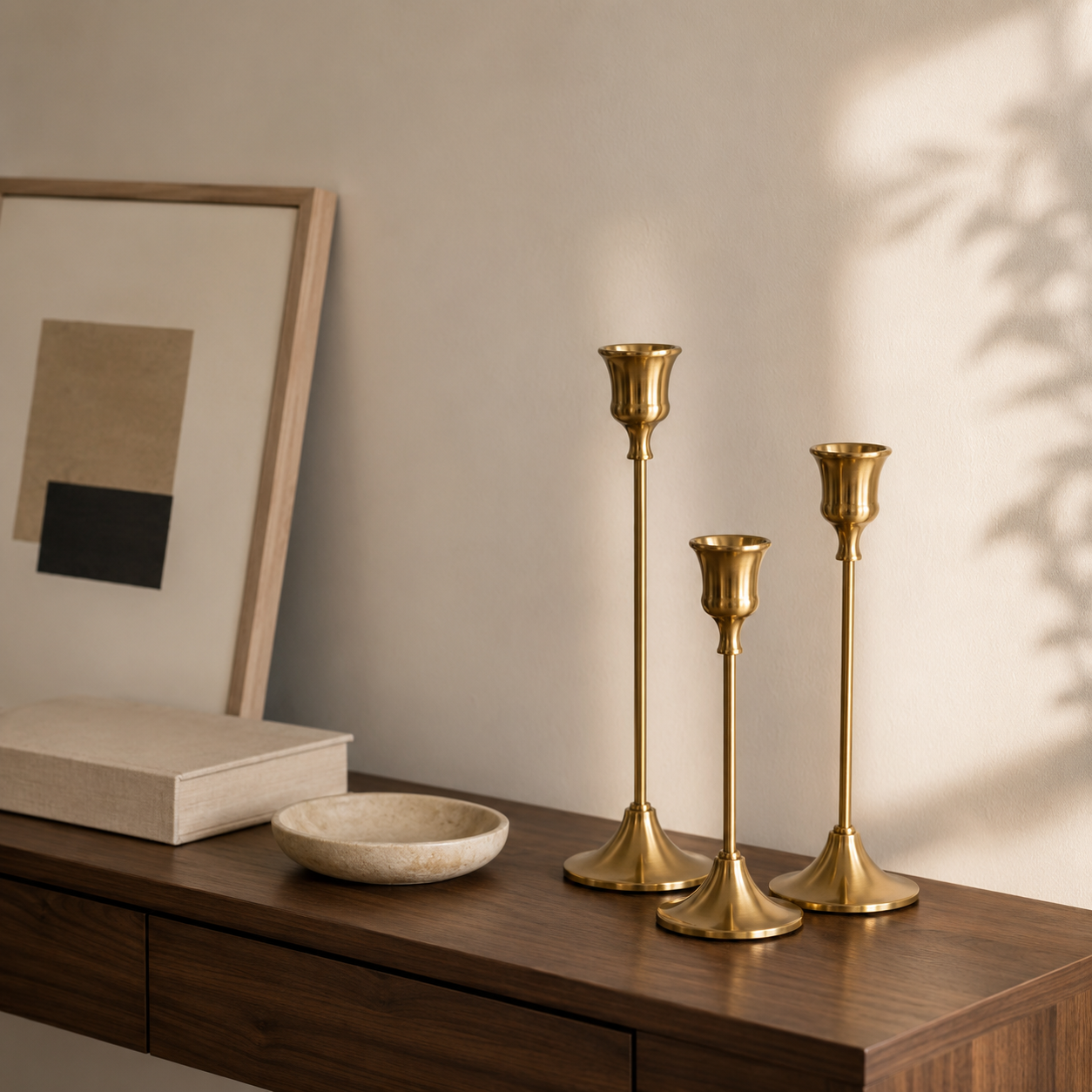 Cirelle Metal Taper Candle Holders Warm Glow, Tiered Set, 3-Piece