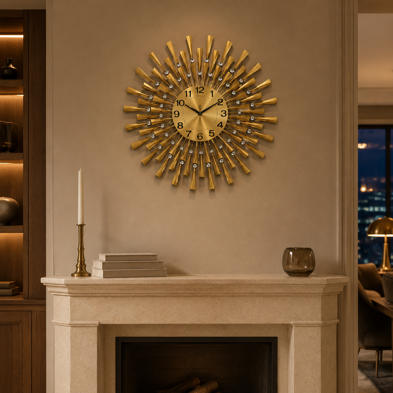 Aurelia Sunburst Wall Clock Silent, Sculptural, Gold Metal