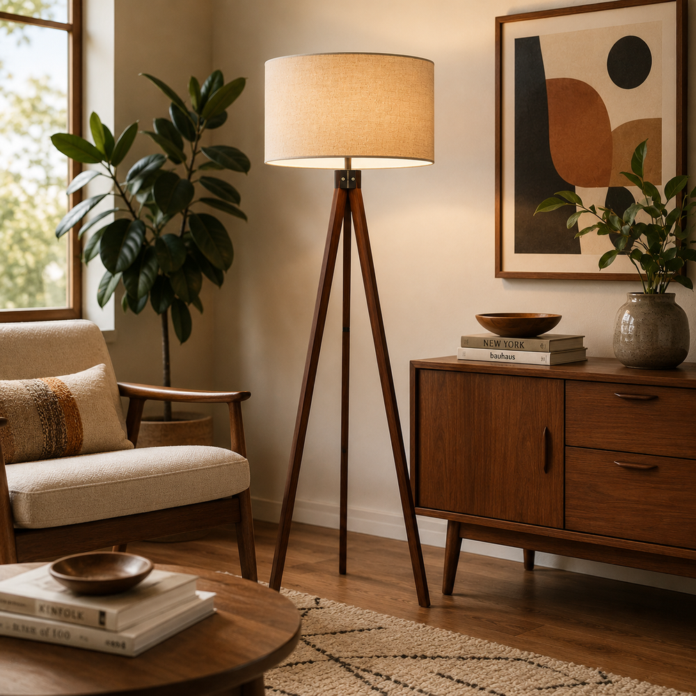 Arden Tripod Floor Lamp Ambient Glow, Stable Base, Linen Shade