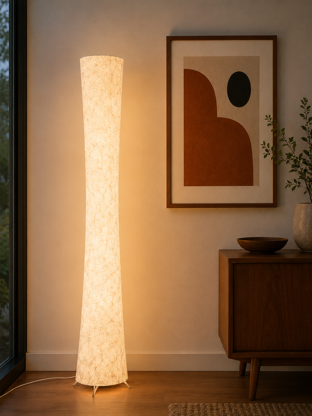 Liora Paper Floor Lamp Soft Glow, Slim Profile, Textured Shade