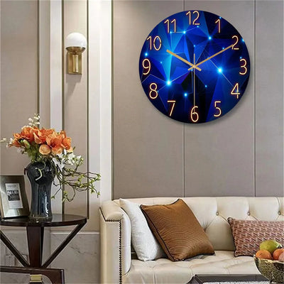 Vespera Blue Glass Wall Clock Silent, Refined, Gold Detail