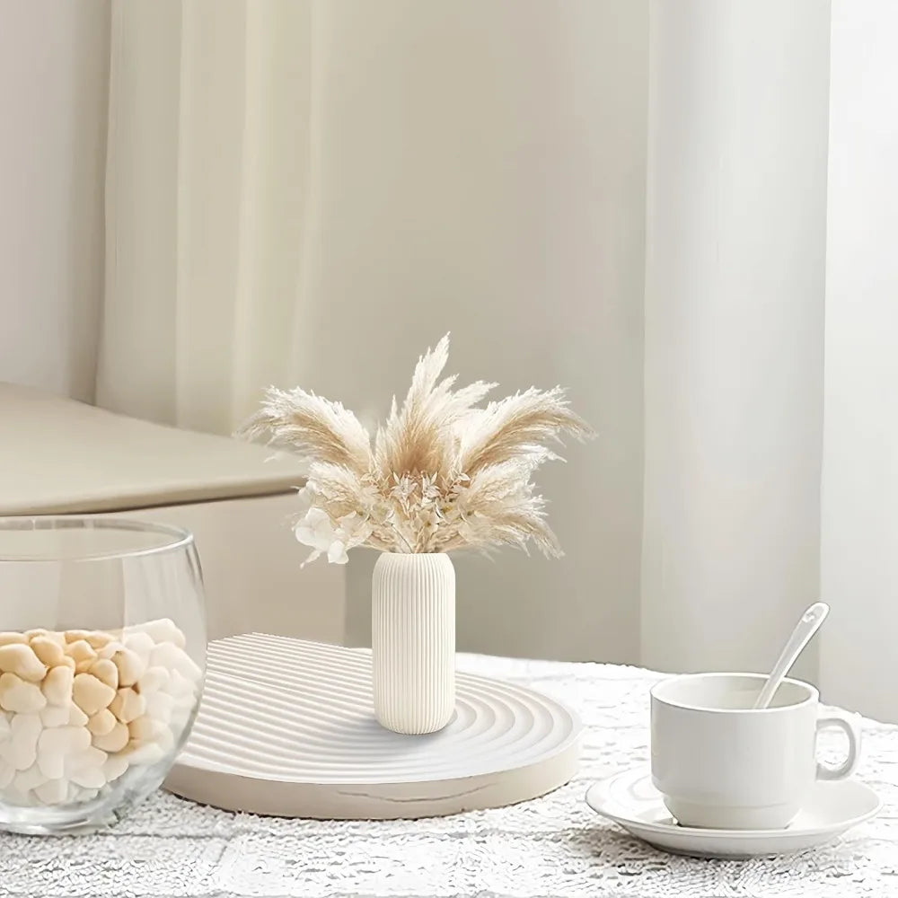 White Ceramic Ribbed Vase – Modern Decorative Flower Vase for Home Decor