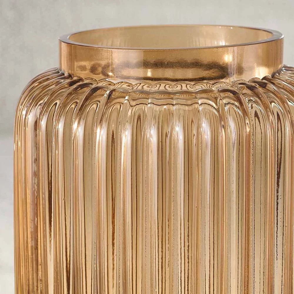 Aurelia Ribbed Glass Vase Warm Glow, Easy Styling, Champagne Finish