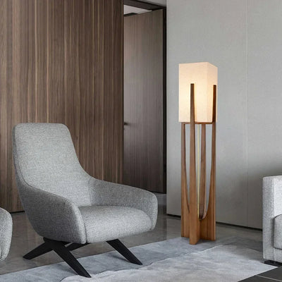 Soren Wood Table Lamp Warm Glow, Sculptural Form, Linen Shade