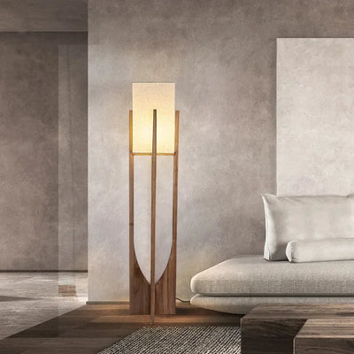 Soren Wood Table Lamp Warm Glow, Sculptural Form, Linen Shade