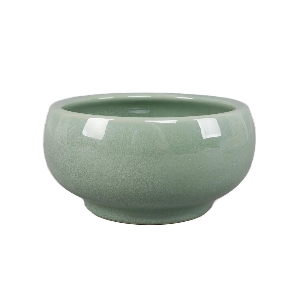 Green Reactive Glaze Ceramic Planter with Drainage Hole – Indoor Tabletop Plant Pot