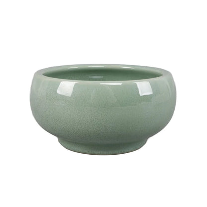 Green Reactive Glaze Ceramic Planter with Drainage Hole – Indoor Tabletop Plant Pot
