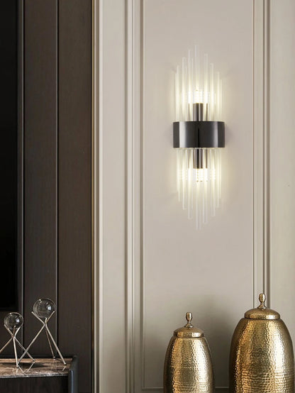 Gold and Black Crystal Wall Sconce – Stainless Steel Indoor Wall Light