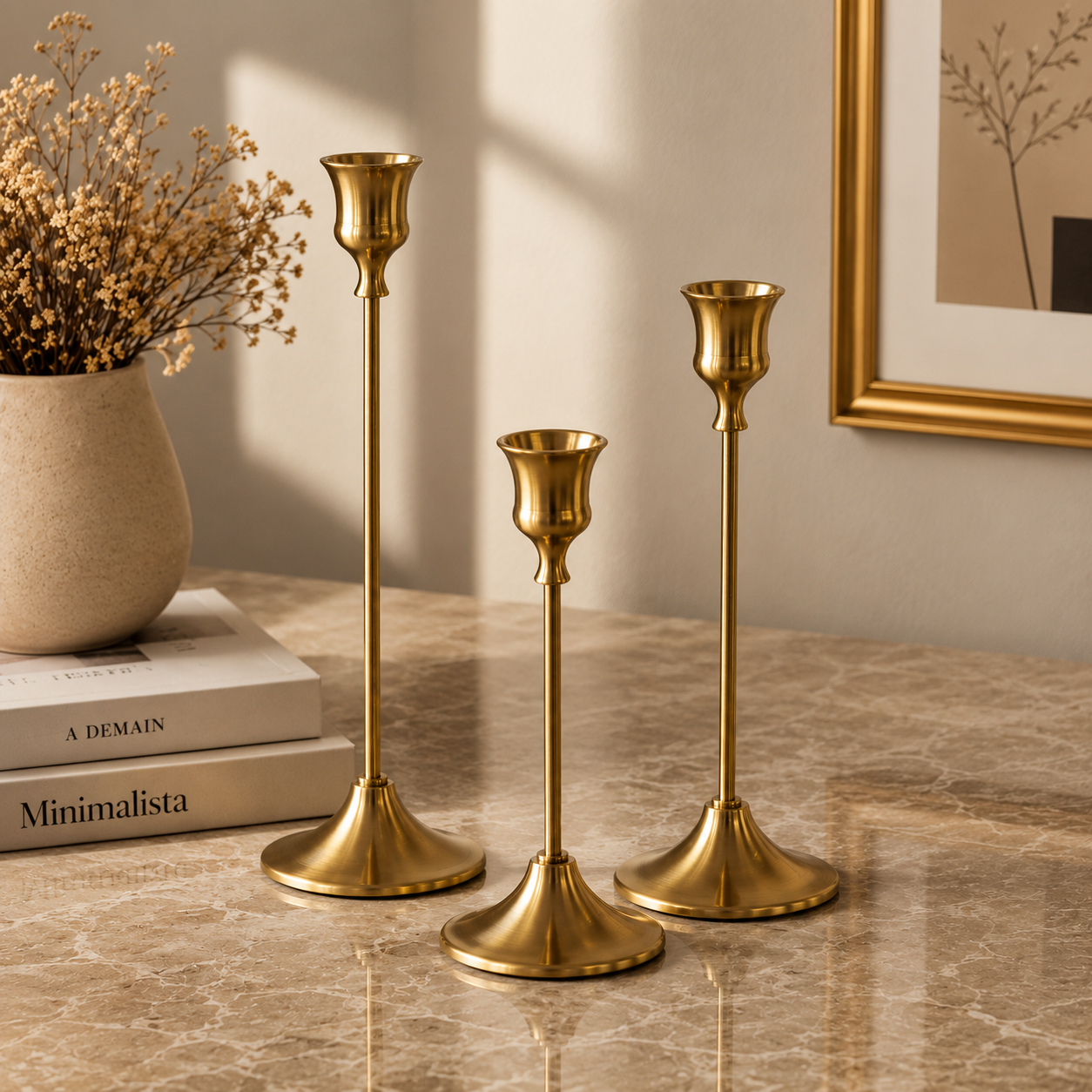 Cirelle Metal Taper Candle Holders Warm Glow, Tiered Set, 3-Piece