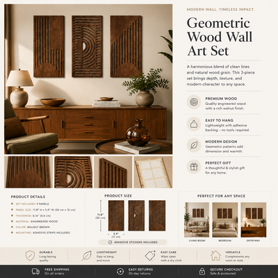 Alden Geometric Wood Wall Art Warmth, Depth, 3-Piece Set