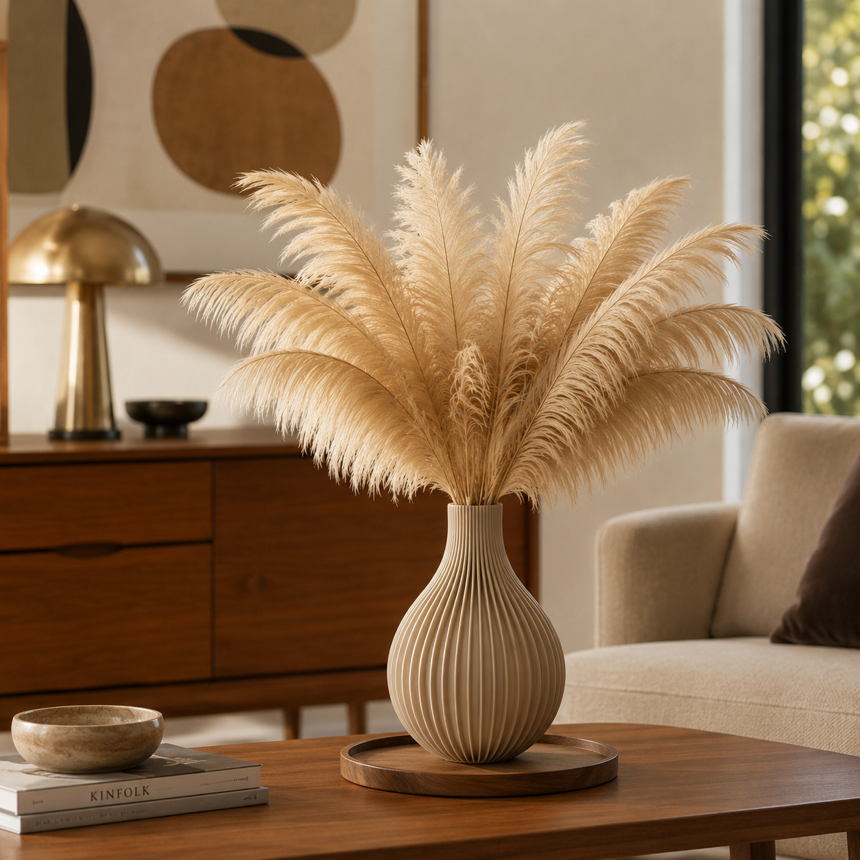 Arden Curve Modern Vase with Pampas Stems Set