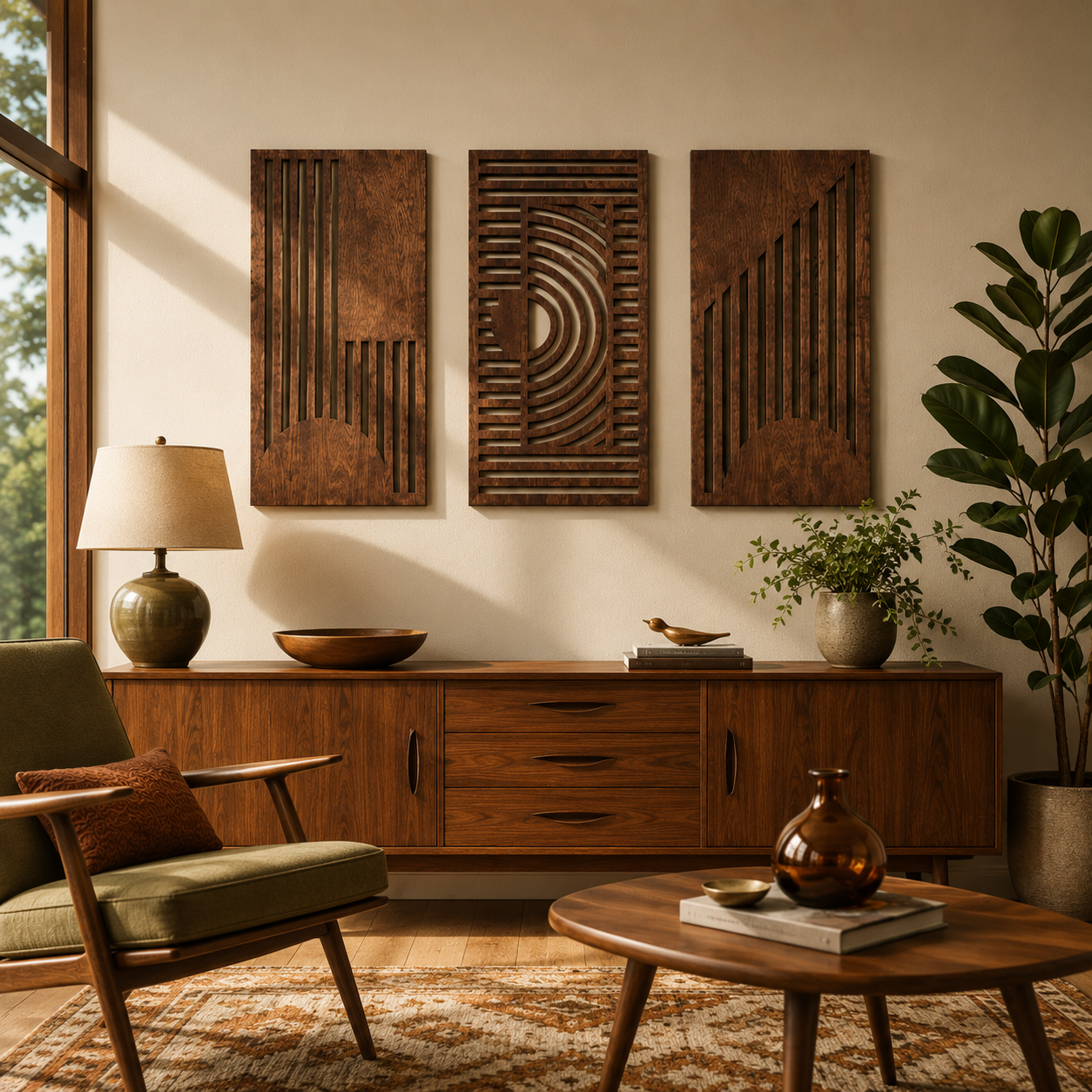 Alden Geometric Wood Wall Art Warmth, Depth, 3-Piece Set