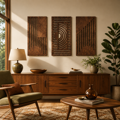 Alden Geometric Wood Wall Art Warmth, Depth, 3-Piece Set